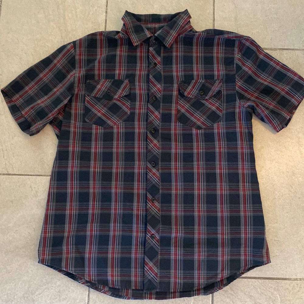 Chalc Shirt Adult Large Plaid Button Up Short Sleeve Casual Pockets Men